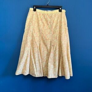 Y2K Floral Midi‎ Skirt Women's Size 10 Old Navy 2005 Yellow Low Rise Lined Girly